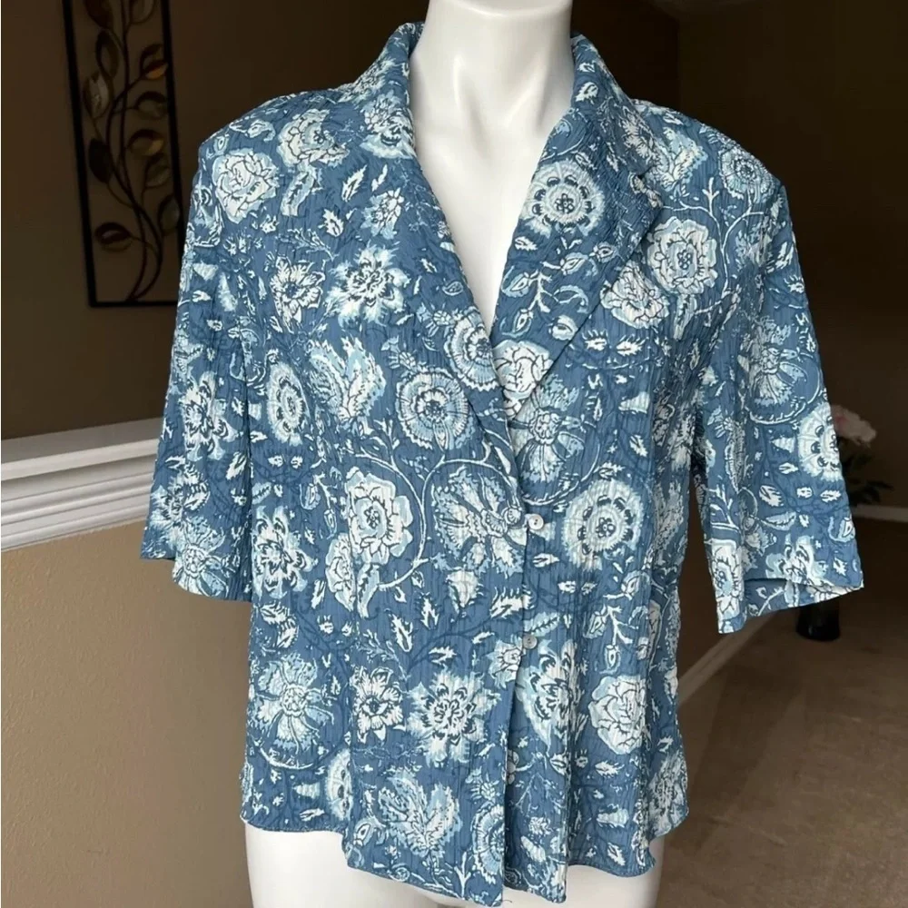 Zara Floral Blue Women's Top Size Medium - Picture 2 of 6
